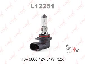 Лампа накаливания LYNXAUTO L12251 HB4 9006 12V (51W) P22D 